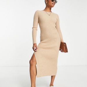 ASOS DESIGN Petite knitted maxi dress with asymmetric lace up back detail